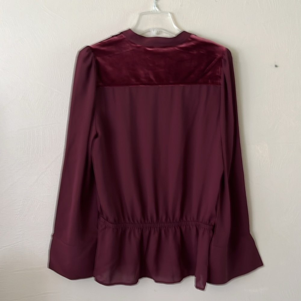NWT Worthington Blouse Red Velvet Long Bell Sleeves Elastic Waist Size Medium - Picture 7 of 16